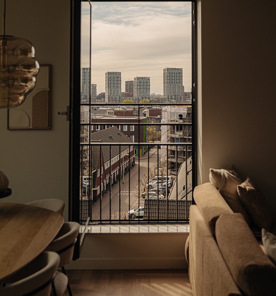 Vanuit het appartement geschoten uitzichtfoto van Amsterdam Zuid
